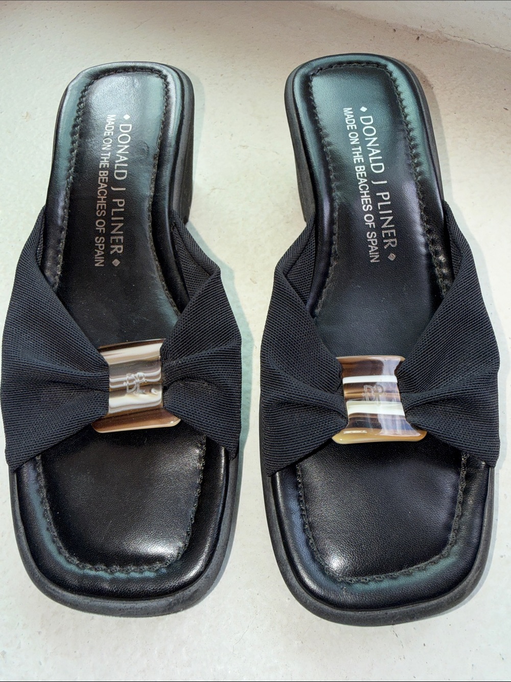 Donald J. Pliner Black Slide Mules with Tortoise Accent